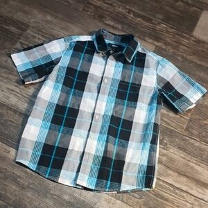 Boys Black & Blue Plaid Short Sleeve Poplin Shirt